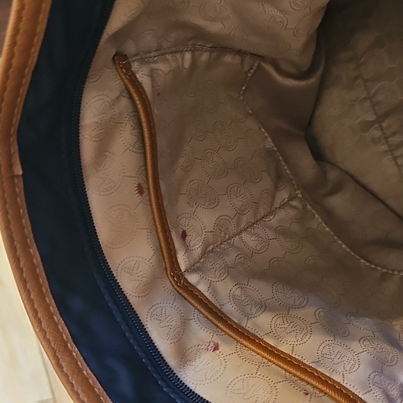 Michael Kors Kempton Blue Nylon Tote Bag with Brown Leather Trim and Gold Trim - Picture 7 of 13